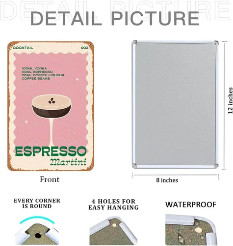 Miniatura 5 de Arte de pared Espresso Martini – Cartel de metal retro de cóctel para decoración de bar del hogar, regalos de Martini expreso, arte de Martini