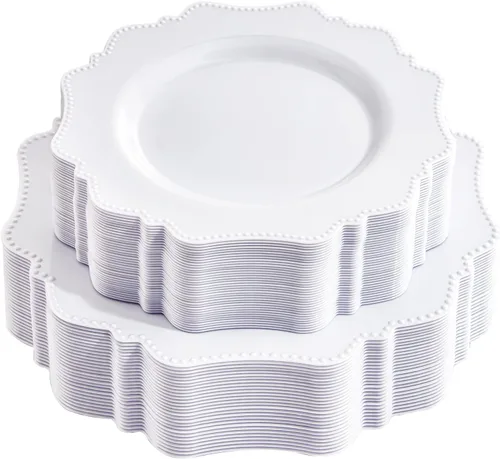Miniatura 22 de COLOSUS Juego de platos desechables de plástico rosa para fiesta, paquete de 60 (30 invitados), platos para cena y ensalada/postre para primavera