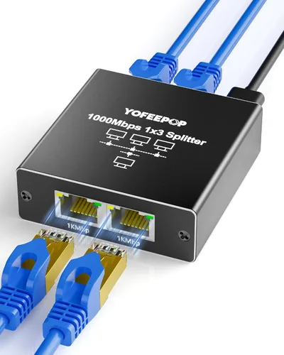 Miniatura 14 de Divisor Ethernet Gigabit 1 a 2, Divisores de cable LAN, interruptor Ethernet RJ45 de alta velocidad de 1000 Mbps con cable de alimentación USB C