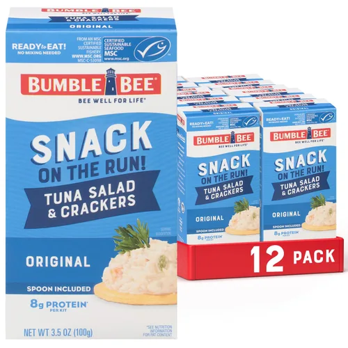 Miniatura 25 de Bumble Bee Snack On The Run - Kit de ensalada de atún original con galletas saladas, paquete de bocadillos de proteína listo para comer, 8g