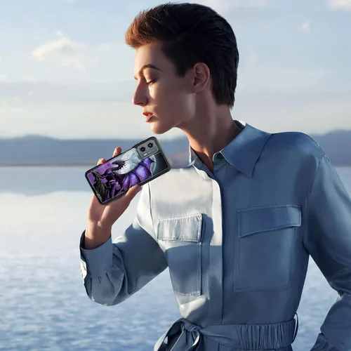 Miniatura 2 de FUYOCWE Funda para Motorola Moto G 5G 2023 con tarjetero, diseño de dragón morado bajo luna llena, piel sintética, función atril, ranura