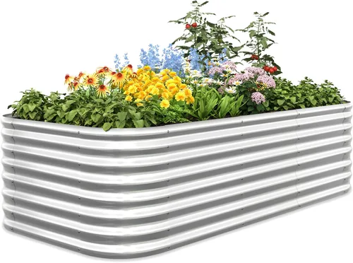 Miniatura 9 de Quictent - Juego de caja de maceta de jardín galvanizado elevada, 6x3x1 pies Caja de maceta de metal ovalada para verduras, Gris oscuro