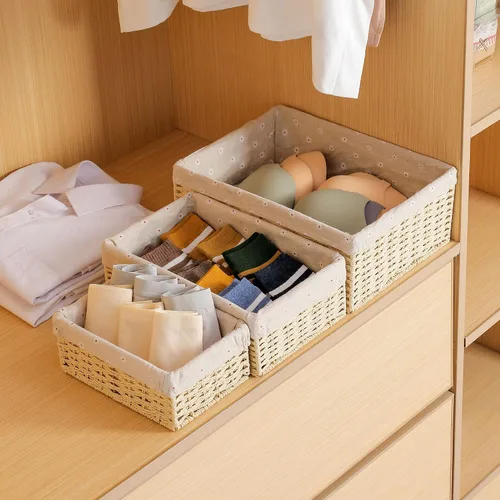 Miniatura 3 de Cesta de almacenamiento tejida de mimbre, organizador de juguetes, botes pequeños para despensa, regalos de dormitorio, estantes vacíos, cubo