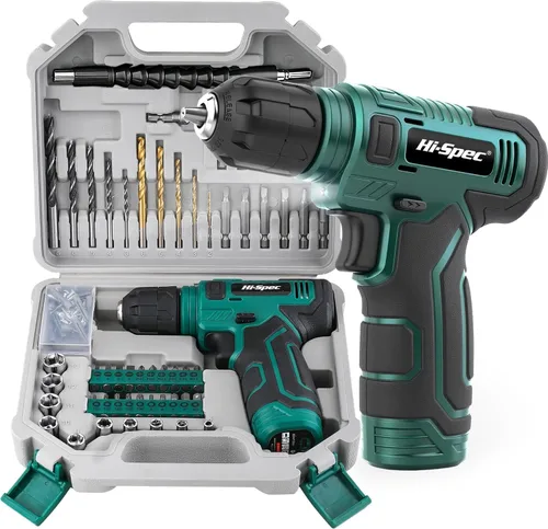 Miniatura 8 de Hi-Spec Juego de taladro inalámbrico de 50 piezas de 12 V en una caja de herramientas. Incluye batería recargable, puntas de destornillador