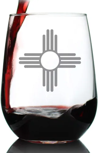 Bevvee Copa de vino sin tallo de la bandera de Nuevo México, decoración con temática del estado y regalos para mujeres y hombres nuevos mexicanos,