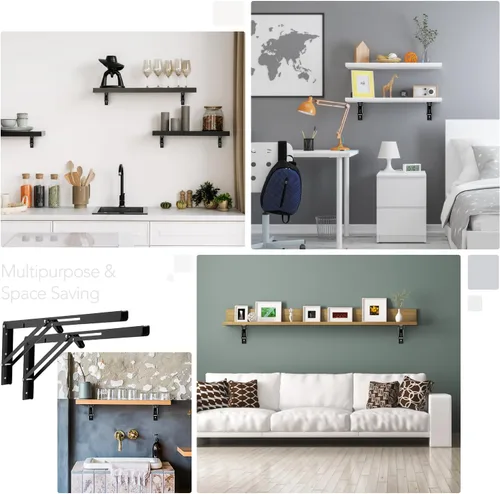 Miniatura 8 de Ravinte - Paquete de 2 soportes plegables de 20 pulgadas para estantes - Negro mate, soportes plegables resistentes para mesas y bancos - Diseño que