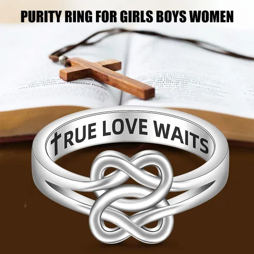Miniatura 4 de Jewlikee Anillo de pureza de amor verdadero espera, anillo celta de nudo de amor para mujer, celibato, compromiso celta, plata de ley, Plata