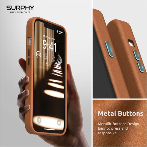Miniatura 6 de SURPHY Compatible con iPhone 13 Pro, funda de piel sintética de alta calidad (con botones metálicos y forro de microfibra) para 13 Pro