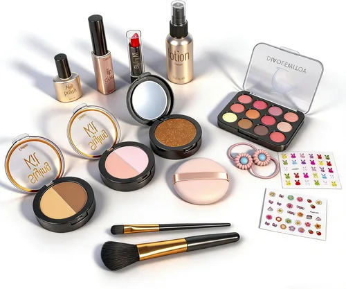 Miniatura 9 de Kit de maquillaje de simulación para niñas, 15 piezas, azul Juguetes cosméticos falsos, para edades de 3, 4, 5, 6, 3-6 años, regalos de cumpleaños