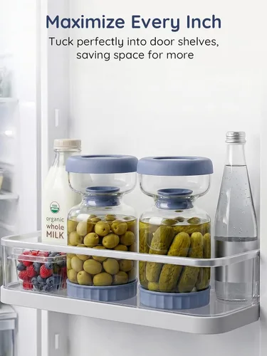 Miniatura 6 de Homnoble Frasco para Pepinillos con Colador Abatible para Separar el Jugo de los Pepinillos Húmedos y Secos, Tapa ABS de Grado Alimentario Mejorada