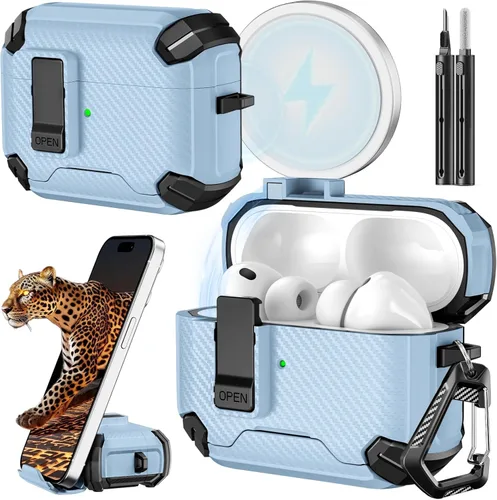 Miniatura 30 de Inesore for AirPods Pro 3 Case (2025) with Phone Stand Design, Compatible with MagSafe, Auto-Locking Case Cover for Air Pods Pro 3rd with Cleaning