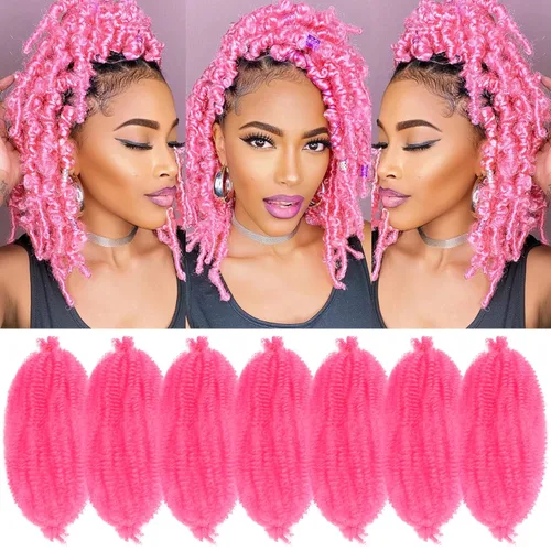 Miniatura 7 de Marley Twist - Cabello trenzado de 16 pulgadas, cabello afro trenzado elástico, paquete de 7 paquetes, cabello rizado rizado ombré, marrón Marrón