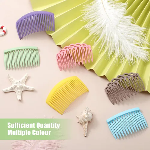 Miniatura 5 de Juego de 30 peines laterales franceses coloridos para el cabello, accesorios de peine giratorio de plástico para mujeres, 3 estilos