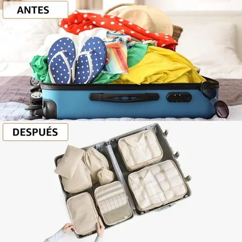 Miniatura 3 de Juego de 8 cubos de embalaje para maletas, organizadores de equipaje de viaje, accesorios de viaje, organizador de equipaje esencial