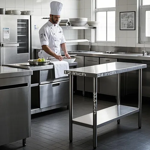 Miniatura 2 de NSF - Mesa de acero inoxidable para preparación y trabajo con ruedas de 24 x 12 pulgadas, mesa de cocina comercial de metal con estante inferior