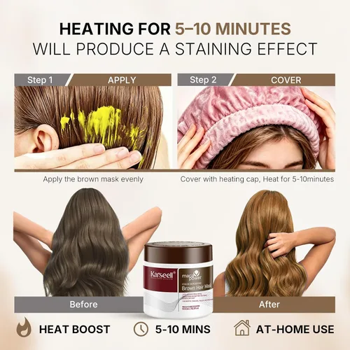 Miniatura 7 de Karseell Acondicionador de depósito de color, mascarilla de cabello marrón para cabello teñido y decolorado, refresca el color y tono marrón 16.9 fl