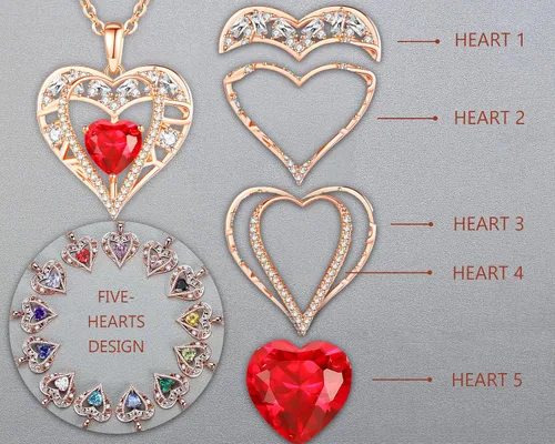 Miniatura 5 de Collar de cristal de 5 corazones, chapado en oro rosa de 18 quilates, colgante con cadena de plata de ley 925 de 18 + 2 pulgadas, joyería de piedra