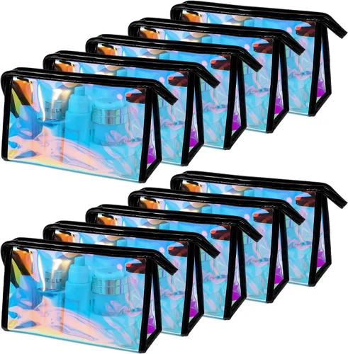 Miniatura 9 de BESARME 10 Pcs Clear Makeup Bags Bulk with Zipper, Clear PVC Travel Toiletry Bag Iridescent Waterproof Cosmetic Bag for Women Party Favors