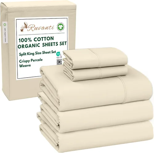 Miniatura 108 de RUVANTI Juego de sábanas de algodón orgánico 100% tamaño completo, tejido de percal, certificado GOTS, juego de 4 piezas, bolsillo profundo de 15