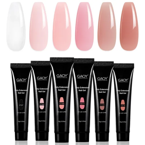 Miniatura 8 de GAOY - Juego de gel polivinílico de 6 colores clásicos rosa desnudo negro, kit de mejora de uñas de gel para arte de uñas DIY