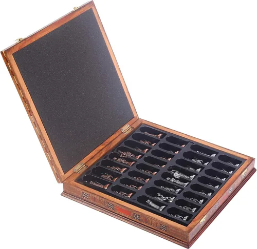 Miniatura 7 de Figuras de cobre antiguo del faraón egipcio, juego de ajedrez de metal para adultos, piezas hechas a mano y tablero de ajedrez de madera maciza