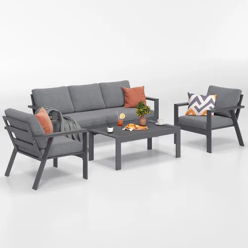 Miniatura 2 de Solaste Juego de muebles de aluminio para patio, sofá moderno de 4 piezas para exteriores con cojines resistentes al agua, juego de conversación