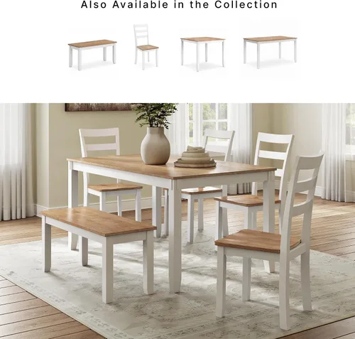 Miniatura 9 de Signature Design by Ashley Gesthaven - Juego de mesa de comedor moderno e informal con 4 sillas y banco, juego de 6, madera de mango, altura de mesa
