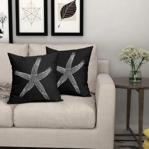 Miniatura 7 de Sweetshow Juego de 2 fundas de almohada cuadradas de lino con estrellas de mar negras de 16 x 16 pulgadas, decoración náutica costera de playa
