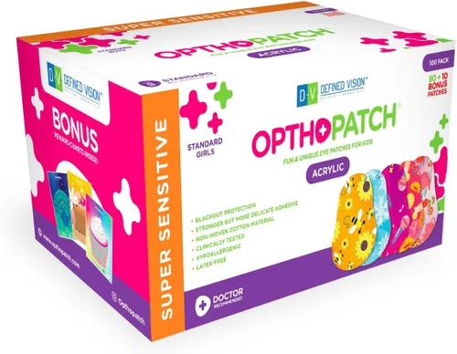 Opthopatch Parches para ojos para niños con adhesivo acrílico extra hipoalergénico, 100 parches transpirables para ambliopía y ojo perezoso, diseños