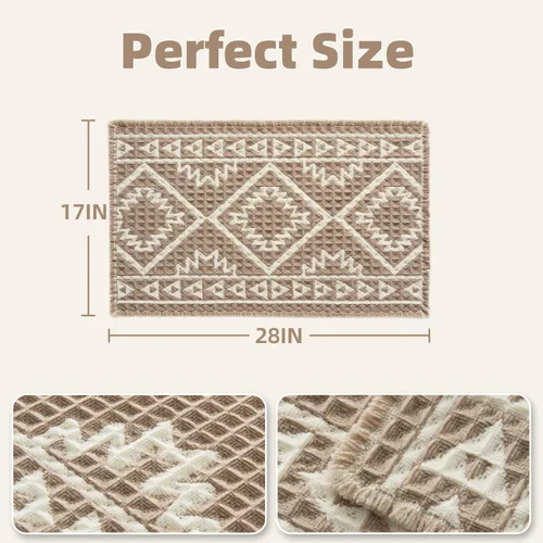Miniatura 2 de PADOOR -Tapete de baño de punto gofre, súper absorbente, lavable a máquina, antideslizante, con borlas, tapete de baño suave para lavandería, Marrón