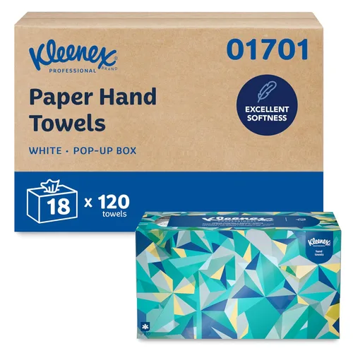 Kleenex Toallas de mano de papel profesionales, a granel (01701), bolsillos de absorción premium, caja emergente, color blanco (18 cajas de 120