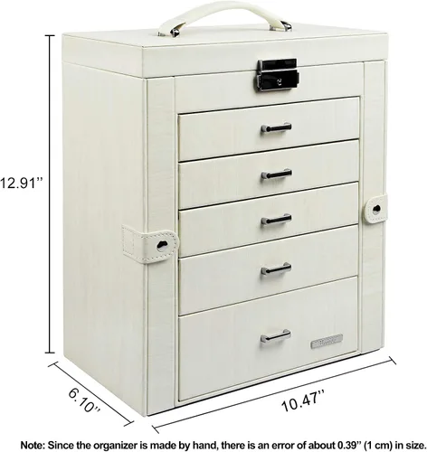 Miniatura 2 de Homde Caja de joyeríaorganizadorestuche 2 en 1 de piel sintética con estuche de viaje pequeño, regalo para niñas o mujeres (grano de madera blanca)