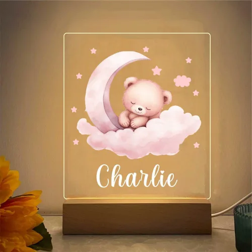 Luz nocturna de bebé con nombre, adorable lámpara LED con patrón de animales, regalo personalizado pensado para niños y niñas recién nacidos,