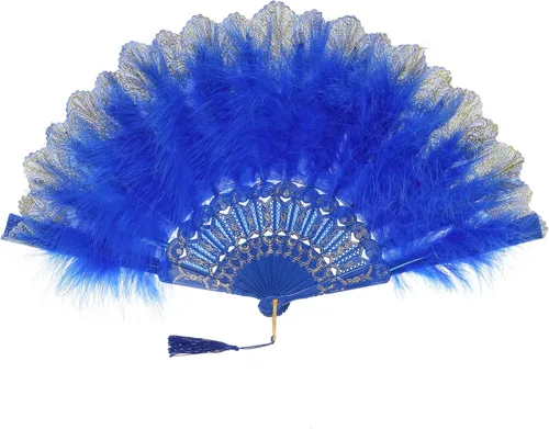 Miniatura 9 de BABEYOND Abanico de plumas de marabú estilo vintage de los años 20, abanico plegable de mano estilo flapper para disfraz y baile