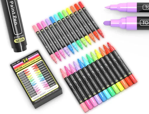TOOLI-ART Marcadores de Pintura Acrílica Bolígrafos de Pintura Juego de Colores Especiales Punta Extra Fina y Media Combo Para Pintura en Rocas,