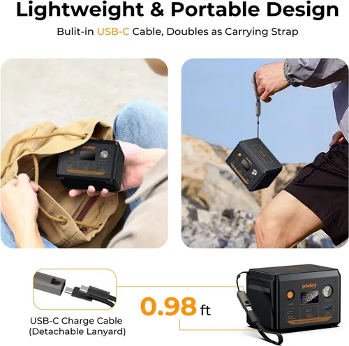 Miniatura 5 de powkey Estación de energía para portátil 30000mAh 100W Cargador portátil PD 3.0 Carga rápida 96Wh LiFePO4 Banco de energía con cable USB-C, batería