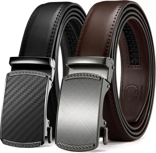 Miniatura 9 de CHAOREN Cinturón de vestir de cuero para hombre, paquete de 2 unidades, cinturón de trinquete para hombre para camisa de vestir y pantalones