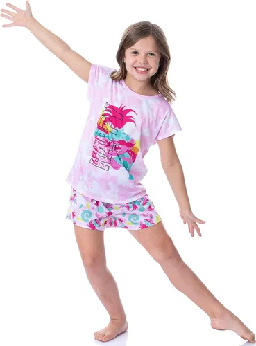 Miniatura 2 de INTIMO Dreamworks Trolls Poppy Happy Sleep - Conjunto de pijama con cuello redondo para niña, Multi colorido