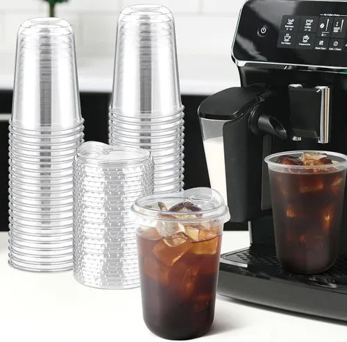 Miniatura 5 de Tazas de plástico transparentes con fondo redondo y tapas con orificio, 25 juegos, tazas de café helado desechables de 16 oz con tapas sin pajita