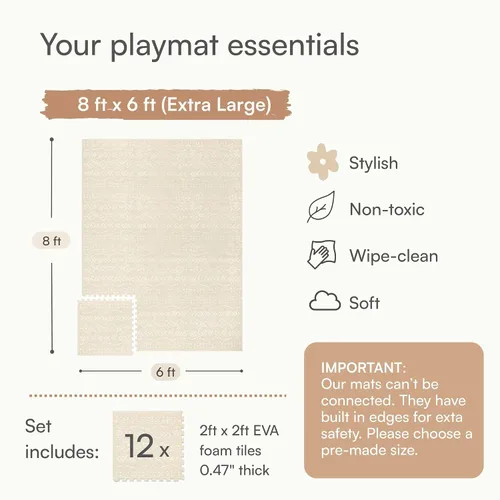 Miniatura 8 de Alfombra de juego Lillefolk para bebés para el piso – 4x6 pies Beige Azulejos suaves de espuma EVA no tóxicos premium para tiempo de barriga