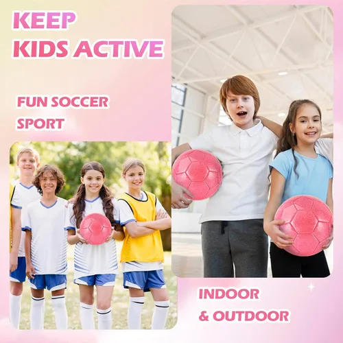 Miniatura 5 de DLUGOPIS Size 4 Pink Glitter Soccer Ball with Air Pump Sets Toddler Soccer Ball Multiple Size for Kids Aged 4-8 8-12 Boys Girls Youth Gifts Outdoor