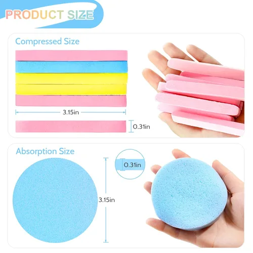 Miniatura 2 de 120 esponjas faciales comprimidas, esponja profesional para eliminación de maquillaje, esponja de limpieza facial redonda para spa, exfoliante