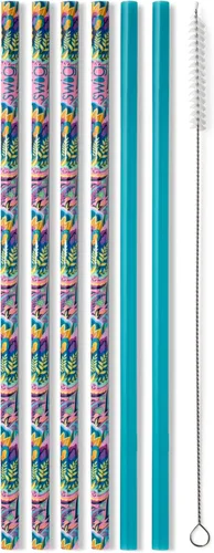 Swig Life Pajillas reutilizables Bazaar + Juego de pajita alta color turquesa y cepillo de limpieza, cada pajita mide 10.25 pulgadas de largo (se