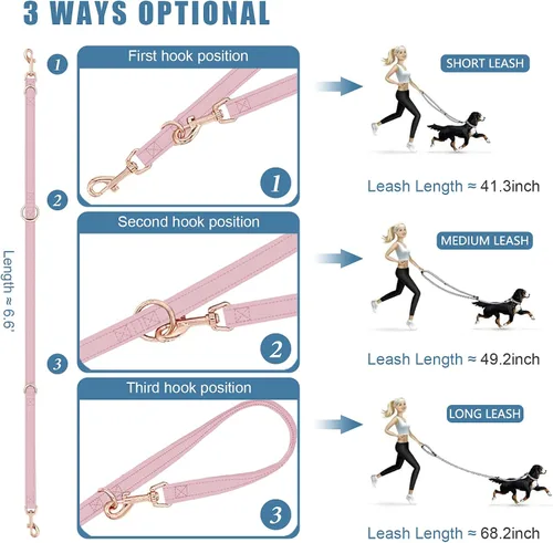 Miniatura 6 de Juego de collar y correa de cuero suave para perro (6.6 pies), elegante hebilla de metal resistente de oro rosa, correa de 4 longitudes ajustables