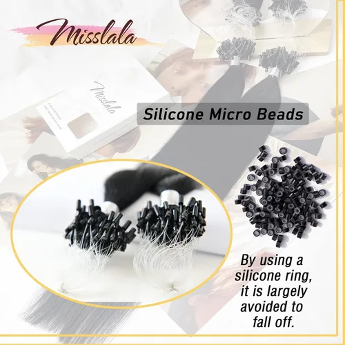 Miniatura 3 de Extensiones de cabello humano microlink de 16 pulgadas, extensiones de cabello natural suave de microcuentas, color #1 negro azabache, 100% cabello