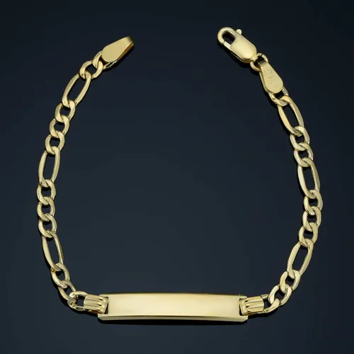 Miniatura 2 de KoolJewelry Pulsera de identificación de bebé Figaro de oro amarillo de 14 quilates 55 pulgadas de largo Metal