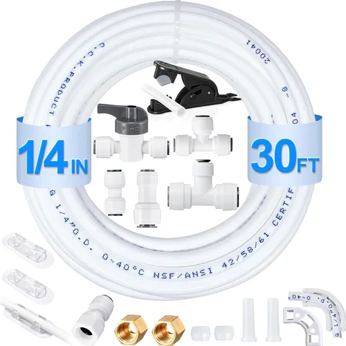 Miniatura 7 de Kit de línea de agua para refrigerador - Kit de instalación de agua para máquina de hielo de grado alimenticio, tubo de agua de 1/4 pulgadas O.D.
