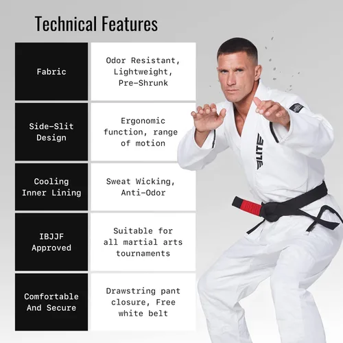 Miniatura 3 de Elite Sports Kimono para hombres aprobado por la IBJJF (Federación Internacional de Jiu Jitsu Brasileño) de tela pre-encogida para Jiu Jitsu