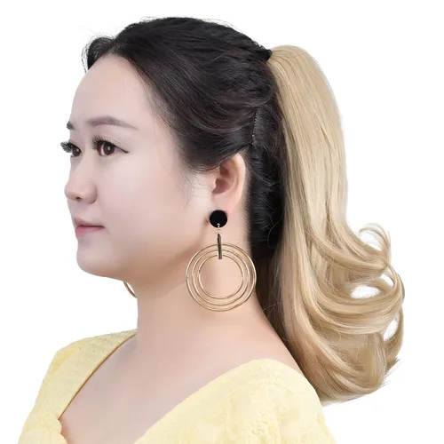 Miniatura 5 de Extensiones de cola de caballo rubias con clip de garra falsa, extensión de cabello sintético de 12 pulgadas, ondulado, 3.8 onzas, extensiones
