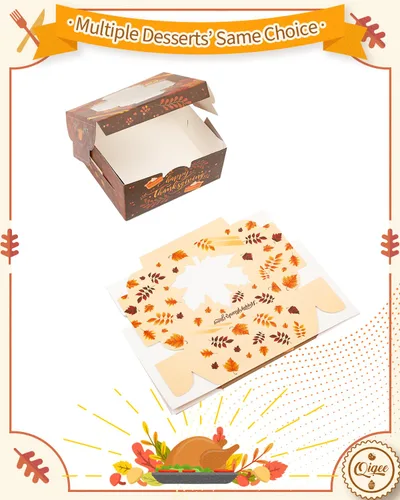Miniatura 3 de qiqee Caja de panadería de Acción de Gracias con ventana, 36 paquetes de 6 x 6 x 3 pulgadas, cajas de galletas de hojas doradas para el día